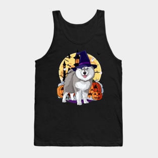 Pomsky Happy Halloween Witch Pumpkin Tank Top